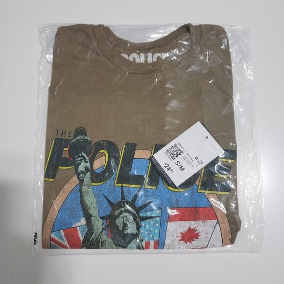 NWT Forever 21 The Police Cropped Graphic Tee in Brown - Size S/M - Picture 3 of 8
